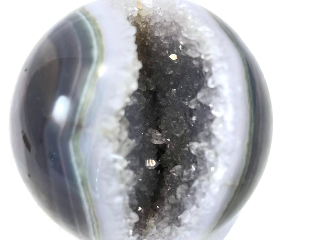Blue and Green Agate with Quartz Crystals Sphere