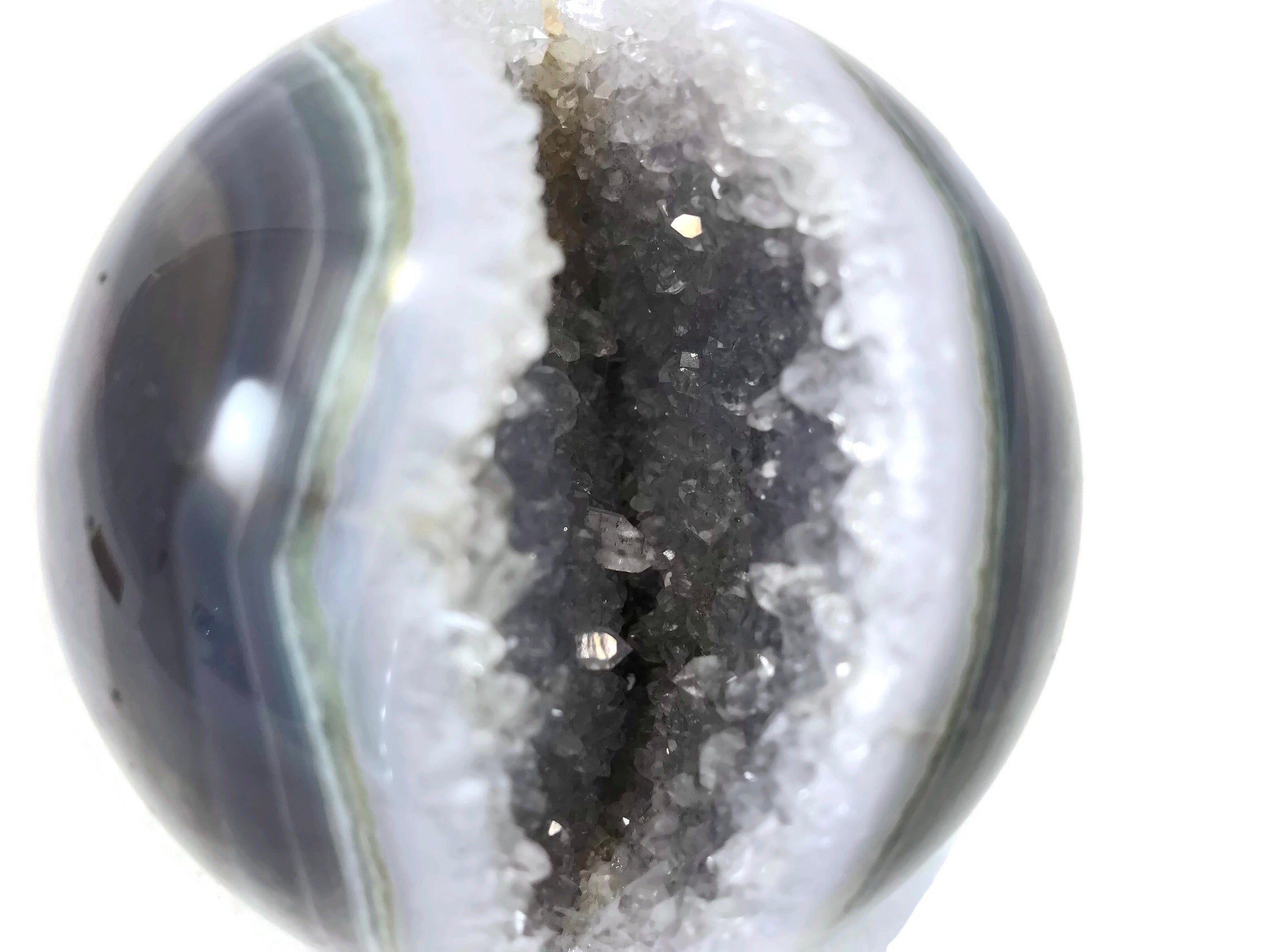 Blue and Green Agate with Quartz Crystals Sphere