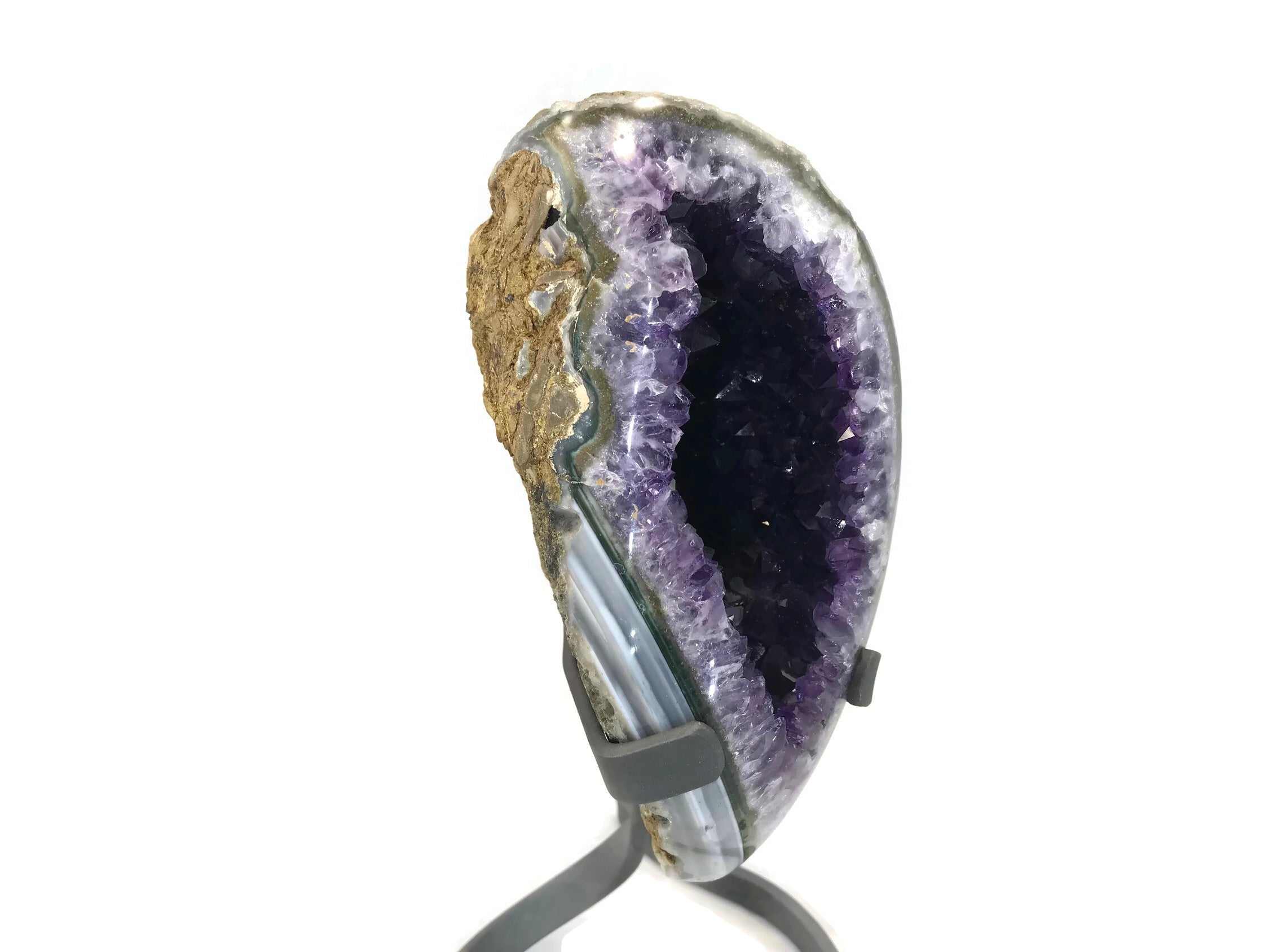 Standing Amethyst Geode with Banded Agate Accent