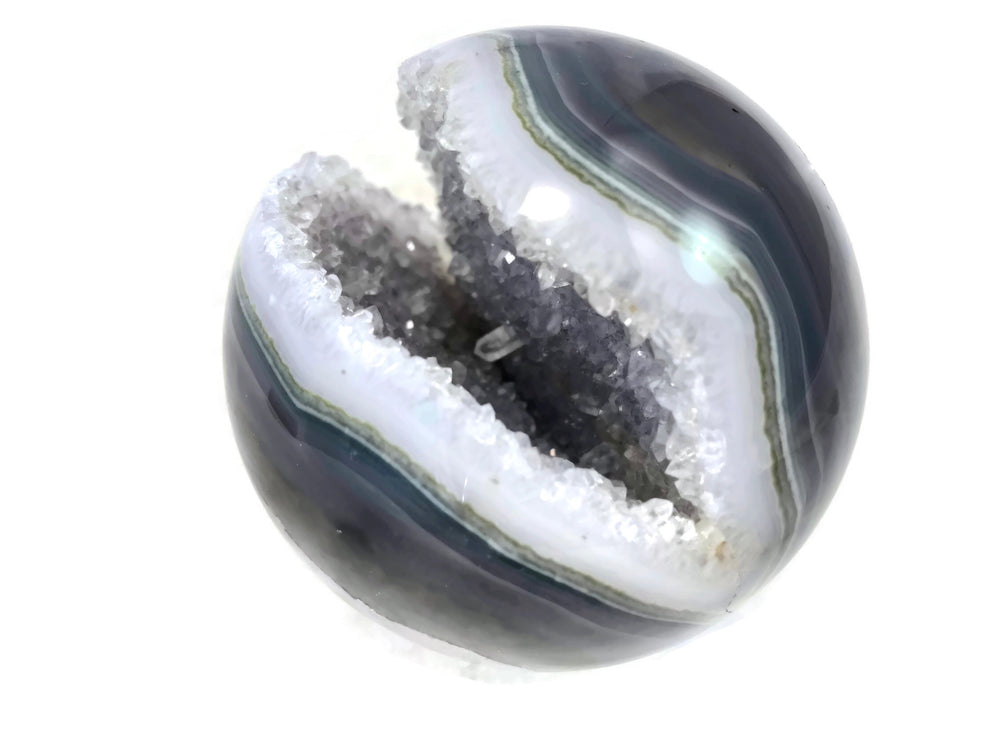 Blue and Green Agate with Quartz Crystals Sphere