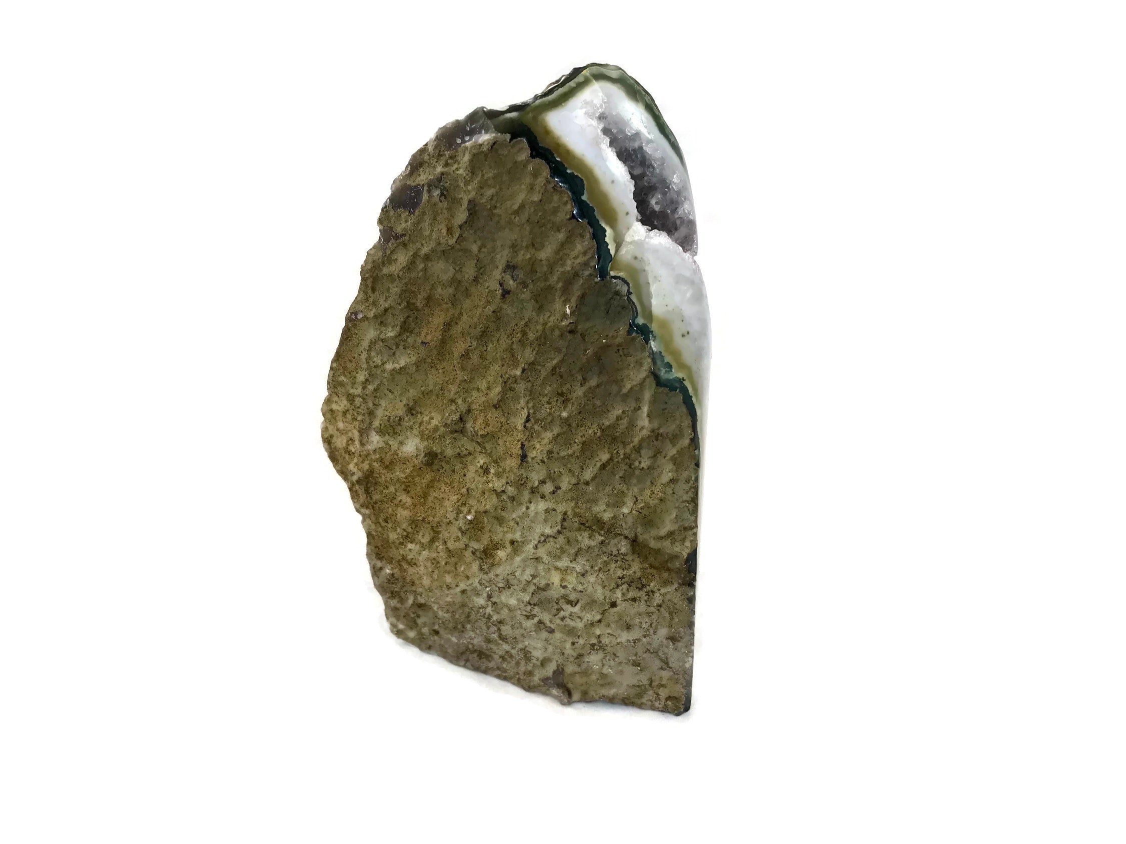 Green Banded Agate with Amethyst Geode